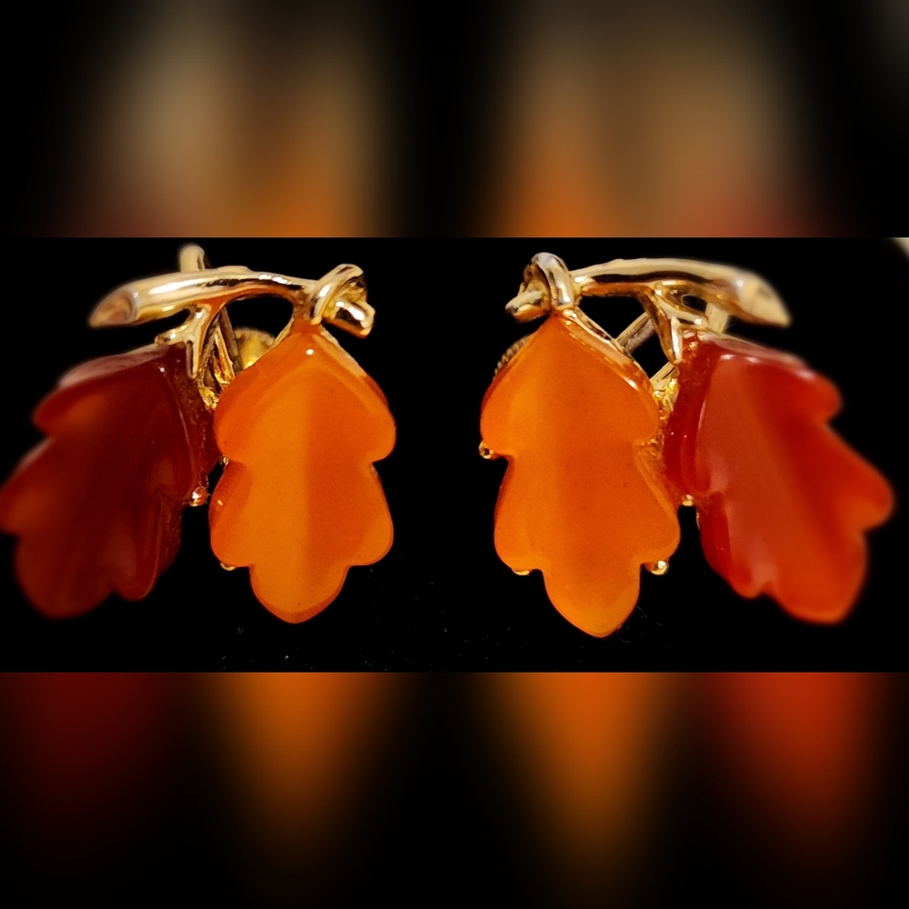 Lisner vintage orange leaf earrings